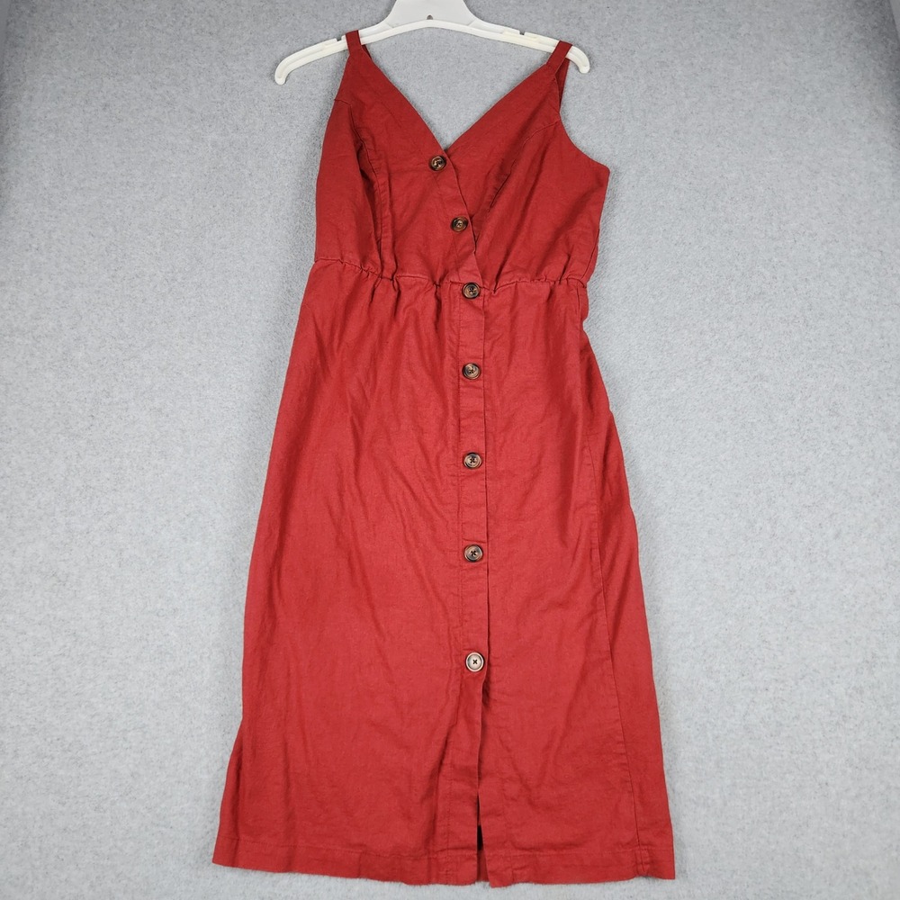 Maurices Dress Women XS Red Linen Button Front Smocked Back Casual Everyday Wear